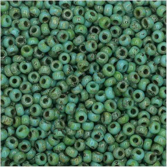 Miyuki Round Seed Beads 11/0, Seafoam Green Matte Picasso, 2mm Glass Beads, 8.5 Gram Tube (Approx. 900 Pieces), for Bead Weaving, Jewelry Making, DIY Crafts