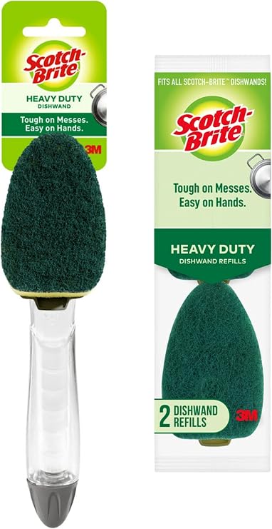 Scotch-Brite Heavy Duty Dishwand Kit, Includes 1 Wand & 2 Refill Pads, Keep Hands Out of the Mess