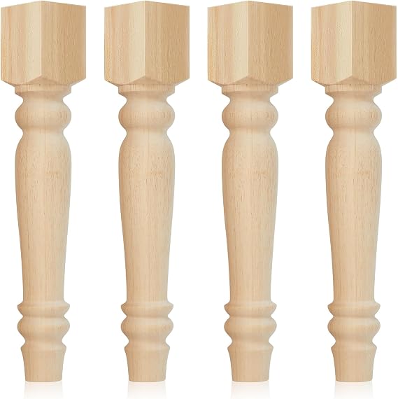 Threehoney 4 Pcs Farmhouse Table Legs, 16''x2.6'' Pine Dining Table Legs for Furniture Unfinished Wooden Furniture Dining Cottage Bench Coffee for DIY(Round)