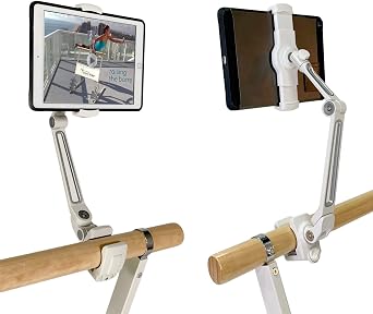 Booty Kicker Phone or Tablet Holder with Round Clamp Fits 1.25" - 1.75" Thick Bar/Barre, Sturdy Metal, Stable Base, Adjusts Firmly and Securely, Compatible iPad mini/Most Phones/Small Tablets
