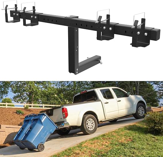 ELITEWILL Dual Trash Can Hauler,Wheeled Garbage Can Towing Trailer Hitch Outdoor Trash Can Transporter Hauling Hitch Carrier Fit for Truck/Golf Cart/ATV/UTV with 2" Receiver