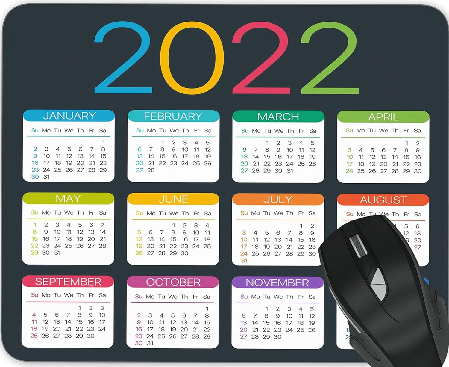 Calendar 2022 Mouse Pad,Rectangular Mouse Mat Non-Slip Rubber Mousepads Suitable for Girls and Ladies Computer Laptop Office, The Best Gift Black #1