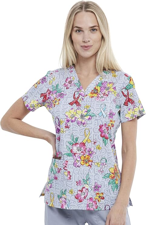 Cherokee Prints Women Scrubs Top V-Neck Print CK616