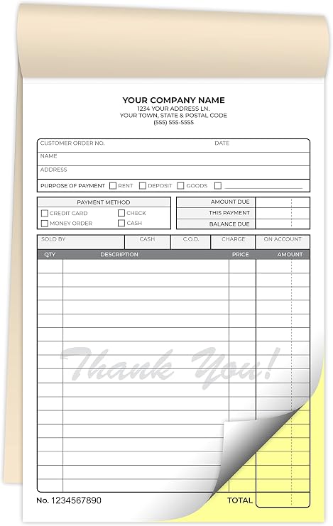 Custom 5.5" x 8.5" Carbonless NCR Books in 2-Part Duplicate Invoices, Receipts, Work Orders, Sales Orders, Purchase Orders, Estimates, Quote Forms with Your Company/Business Name (100 Sets)