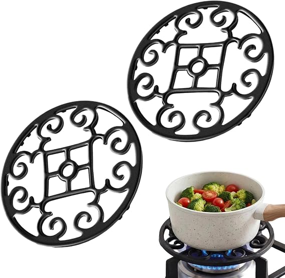 2 Pcs Cast Iron Wok Support Ring Stovetop Stand Non Slip Gas Ring Reducer Wok Support Ring for Gas Hob Reducer Ring Holder Trivets Gas Stove Stand (18.5 cm)