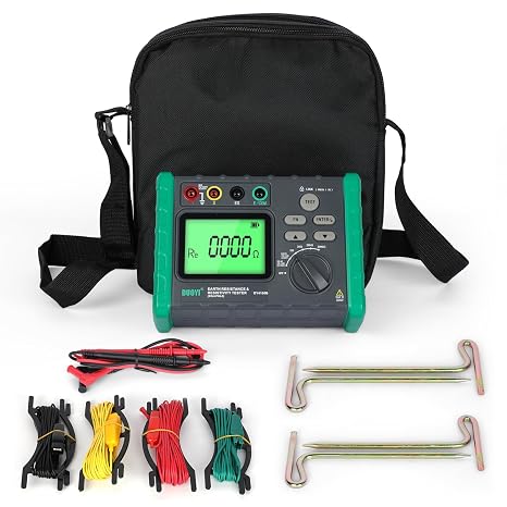 Earth Resistance Tester 0.03-2000 Soil Resistivity Meter, Upgraded Digital Earth Ground Resistance Tester 2/3 Wire Measurement AC/DC Voltage Meter with Batteries,Tool Bag