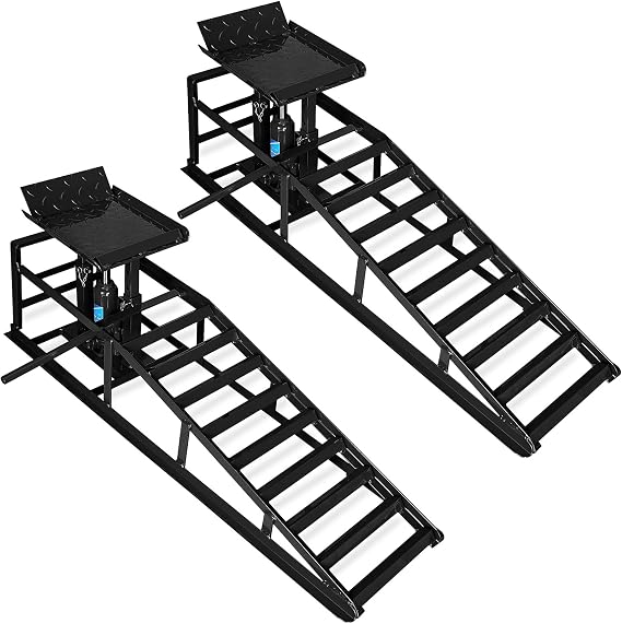 Skepphlay 2 Pack Hydraulic Car Ramps 5t, Car Ramps High Lift 11000lbs, Cars Lift Service Ramp Height 9"-14.2", Heavy Duty Steel Auto Ramp for Changing Oil for Maintenance, Black