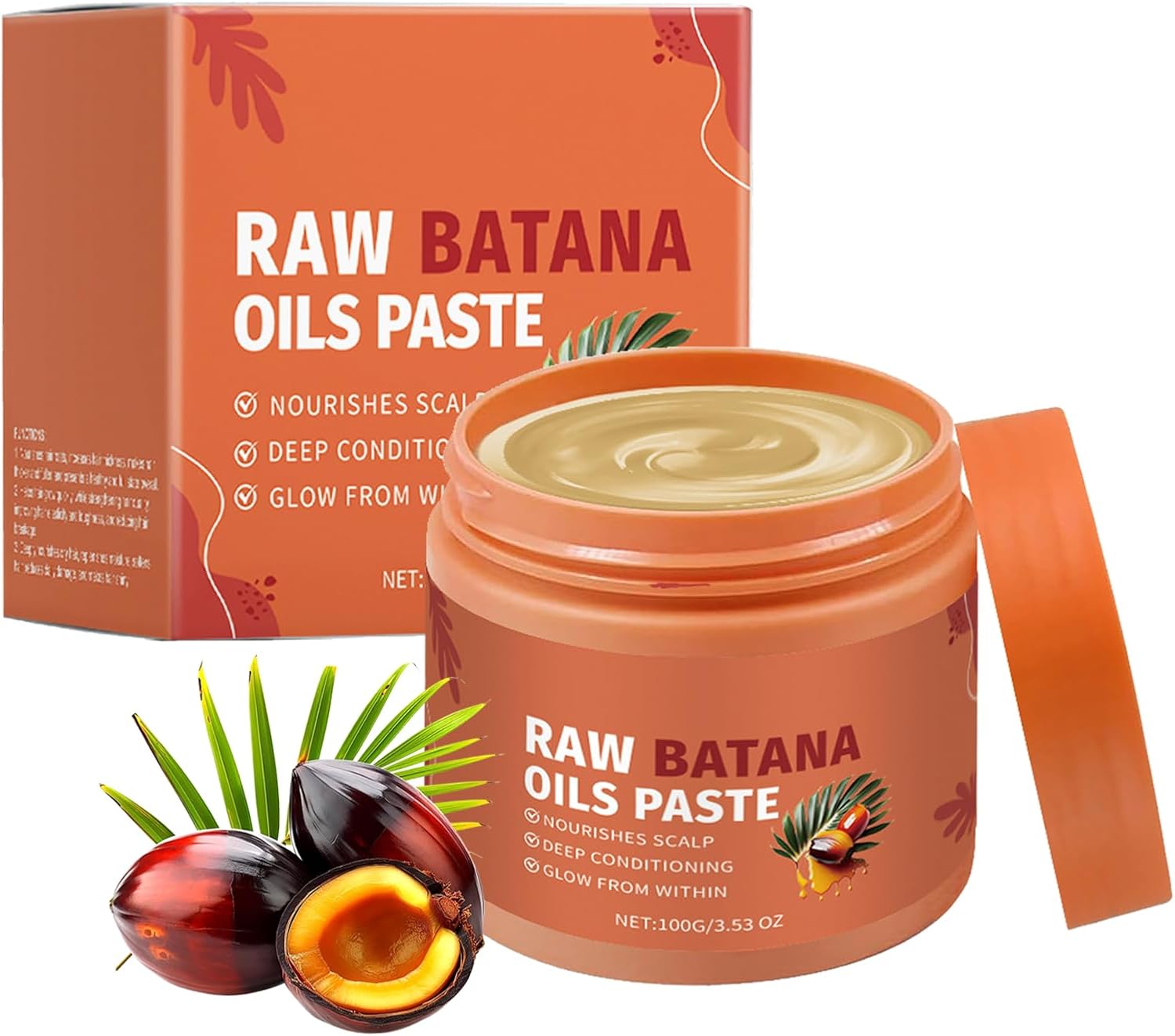 Raw Batana Oil Paste 100g - Organic Batana Hair Oil for Hair Growth - Raw Batana Oil Paste Mask for Nourishing, Moisturizing &amp; Smoothing Hair, Repair Split Ends, Restore Shine