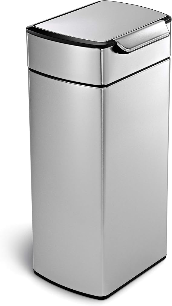 simplehuman CW2015 30L Rectangular Touch-Bar Kitchen Bin, Easy Open Touch-Bar, Stay-Open Lid, Inner Bucket, Space-Efficient Hinge, Fingerprint-Proof, Brushed Stainless Steel