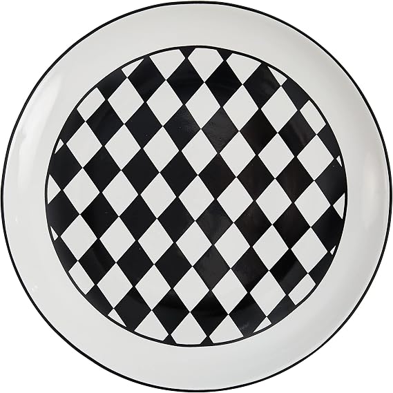 Harlequin Salad Plate Set of 4 | Ceramic | Black & White Harlequin Print | Raised Rim | Christmas Dinnerware Accent