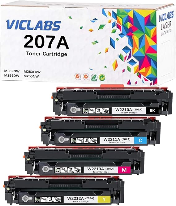 207A Toner Cartridge Replacement for HP 207A W2210A W2211A W2212A W2213A Toner Cartridge for use in HP Color LaserJet Pro MFP M255DW M282NW M283FDN M283FDW M255NW Printer(4-Pack,BCMY)