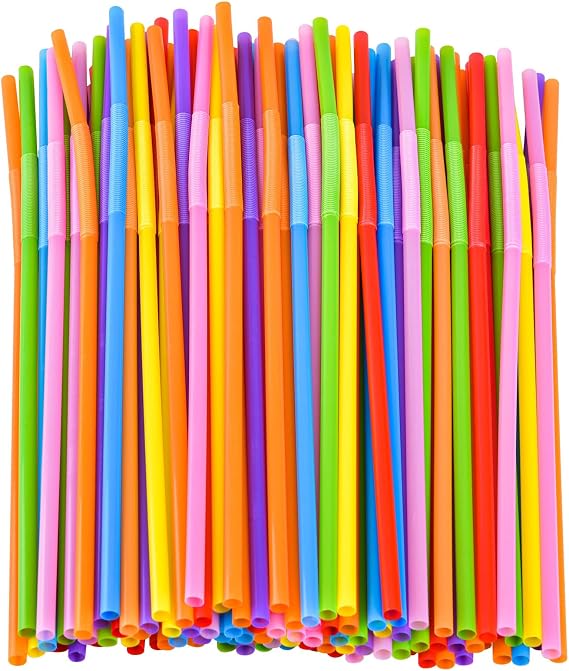 SONGNASS 100PCS Flexible Plastic Straws | Colorful Disposable Bendy Party Fancy Straws12.8inch Extra Long Straws Party Decorations