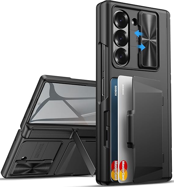 for Samsung Galaxy Z Fold 6 Case, Stand & Card Holder, 2024, Black