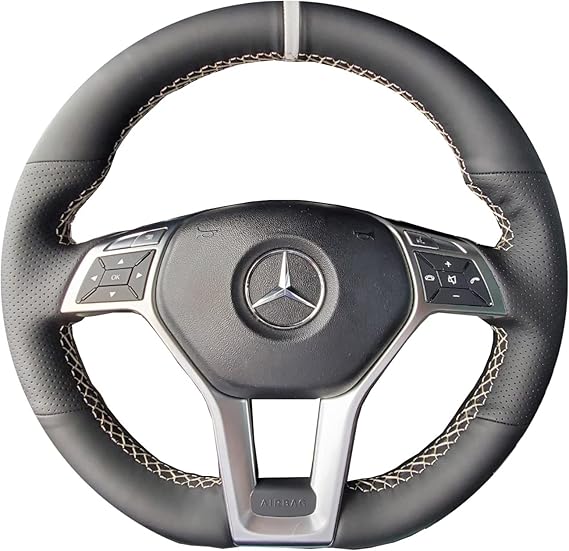 Hand-Stitched Steering Wheel Wrap for Mercedes C-Class W204/E-CLASS W212 W207/SLK-Class C172/CLA-CLASS W117/CLS-Class C218 2012 2013 2014 Interior Steering Wheel Protection Skin Cover Accessories