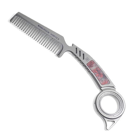 Titanium Comb with Fidget Ring EDC Grooming Tool for Men Mustache Comb Can DIY Tritium Tubes(Not included)