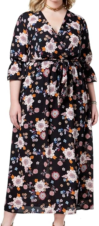 Monteau Trendy Plus Size Printed Belted Maxi Dress