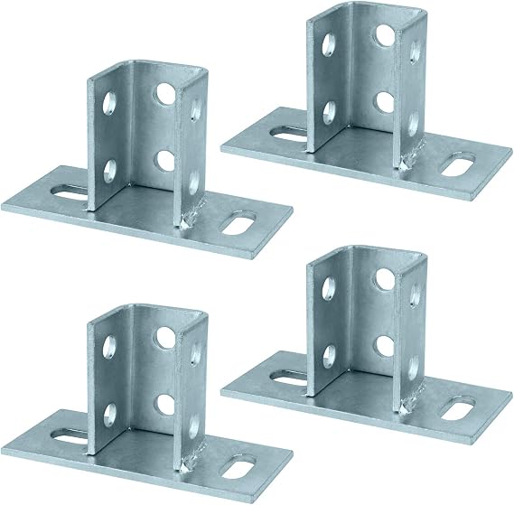 4 Pack 2 Slot Post Base for 1-5/8" Square Strut Channel, Floors Mount