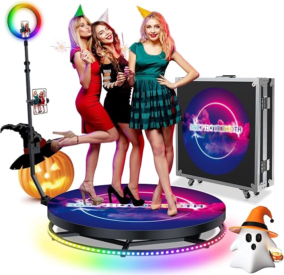 360 Photo Booth Machine for Parties 31.5"/80cm for 1-4 People,RGB Ring Light,Free Custom Logo,Stand with Flight Case,Remote Control Photo Booth (31.5"/80cm+Flight Case)