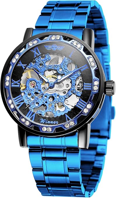 FORSINING Fashion Diamond Luminous Movement with Roman Number Mechanical Skeleton Wrist Watch
