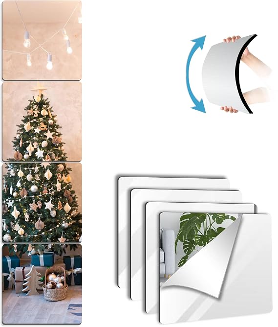Unbreakable Wall Mirror Full Length,Small Mirrors for Wall Classroom Decor,4Pcs 10inchx10inch Acrylic Mirror Kids,Shatterproof Plexiglass Long Mirrors,Children Non Glass Stick on Mirrors Tiles self