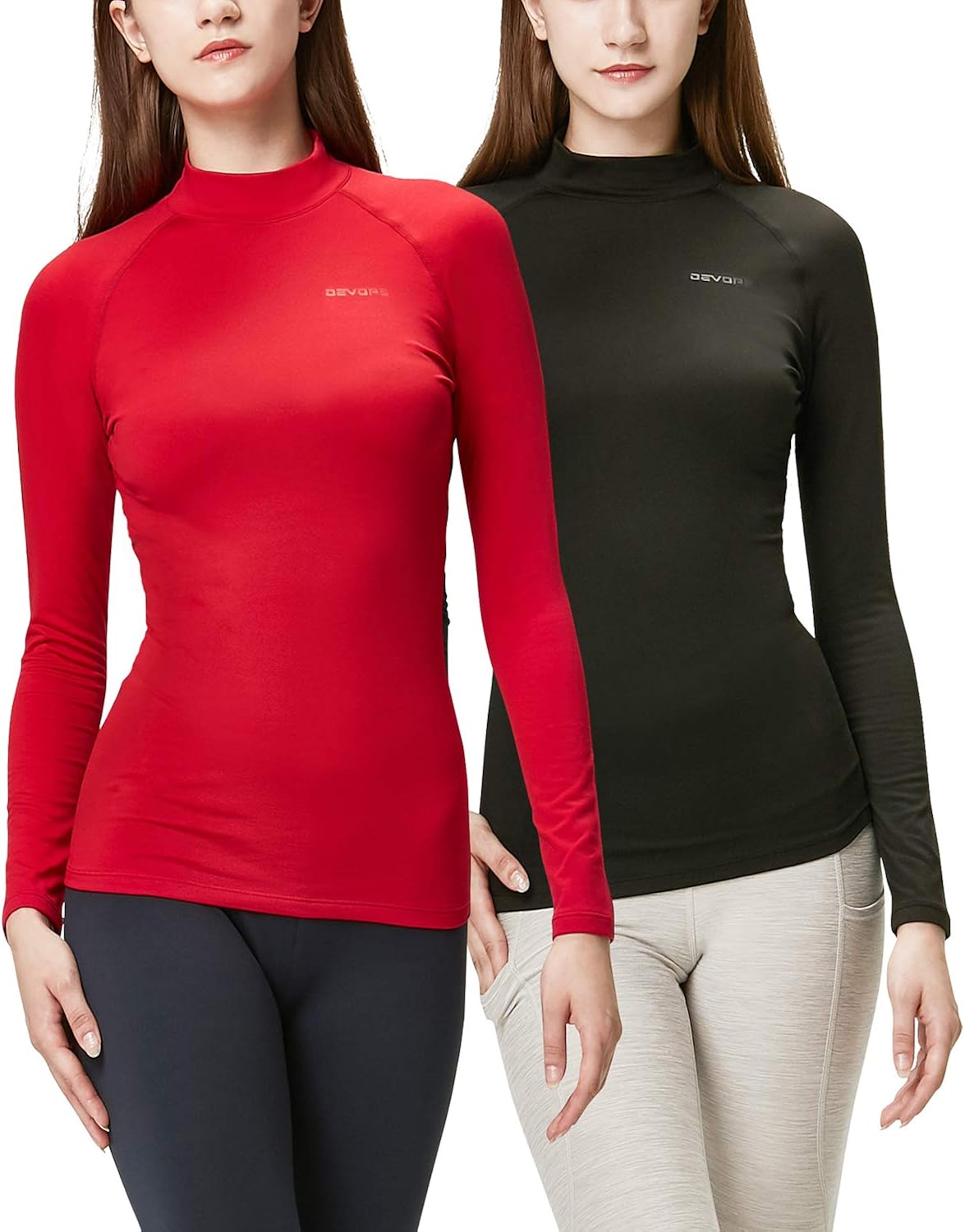 DEVOPS Women's 2 Pack Thermal Turtle Neck Long Sleeve Shirts Compression Baselayer Tops