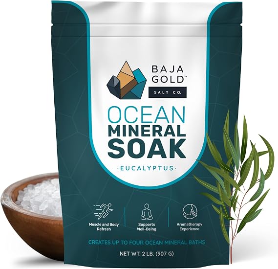 Baja Gold Ocean Mineral Soak, Magnesium Bath Soak, Eucalyptus, 2 lb Bag | Natural Magnesium and Trace Elements Soak for Bath and Muscle Relaxation, Vegan, Clean Ingredients, Bath Soak, Resealable Bag