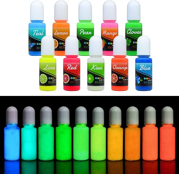 Epoxy UV Resin Color Pigment - Glow In The Dark Liquid Luminous Transparent Epoxy Resin Dye for UV Resin Art Coloring, DIY Jewelry Making - Self Glowing UV Resin Colorant for Paint, Crafts - 10ml Each