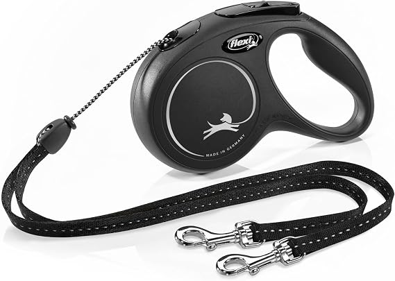 FLEXI Classic Double Cord Retractable Dog Leash, Small, 16 ft - Black | German engineered, original flexi leash, durable quality for dogs up to 18 lbs, tangle-free, walking, reliable brake system