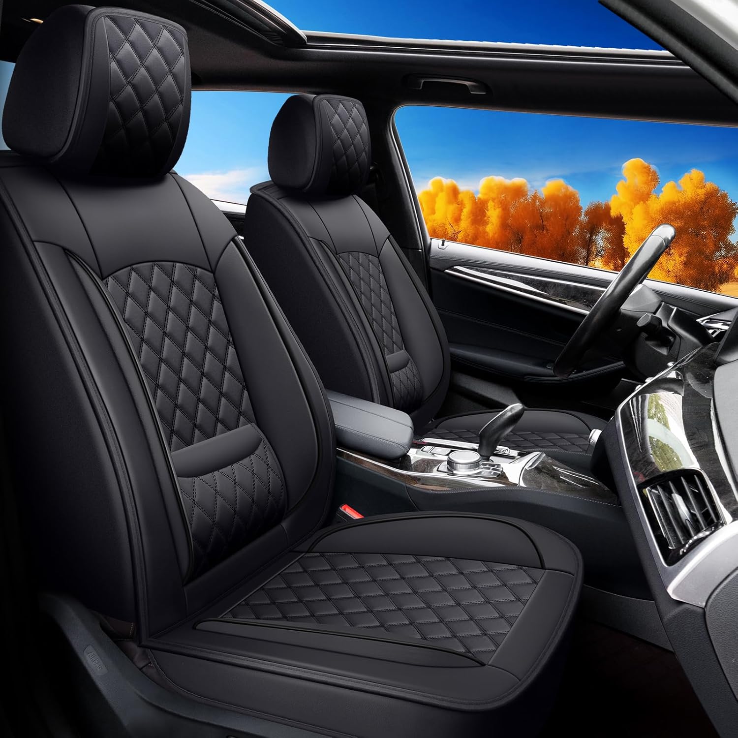 Car seat Covers Compatible with Ford Escape 2001-2025.Leather wear-Resisting Breathable Waterproof Seat Protectors Full Set Automotive Seat Cushion with Airbag Compatible5 Seats, Black