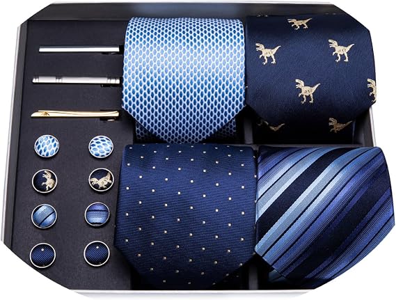 Barry.Wang Designer Mens Tie Sets Collection, Eleagnt Gift Box Tie Clips Handkerchief Cufflink Set
