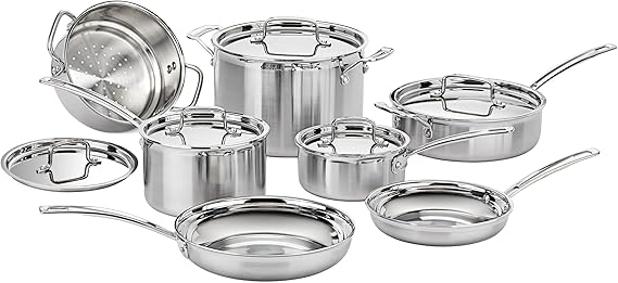 Cuisinart 12-Piece MultiClad Pro Triple Ply Stainless Stainless Steel Pots and Pans Set, Cookware Set Compatible with Induction, Electric, Gas Cooktops, Cool Grip Handles, Oven Safe to 500F, Silver