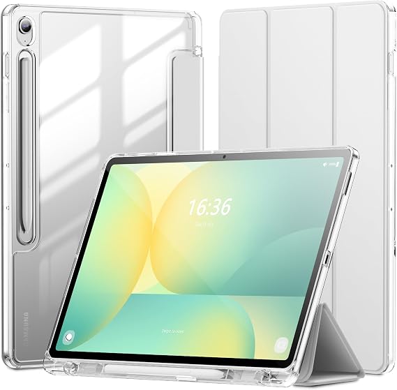 INFILAND for Galaxy Tab S10 FE Plus Case (2025) 13.1 Inch Slim Tri-fold Clear Protective Case Cover with S Pen Holder for Samsung Galaxy Tablet S10 FE+ (Silver)