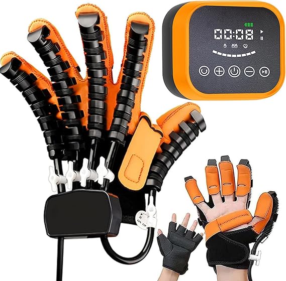 Both Hand Rehabilitation Robot Gloves, Finger and Hand Function Rehabilitation Trainer, Stroke Recovery Equipment for Dementia Arthritis Hemiplegia Patient Robots Rehab Gloves Orange plugin Left M