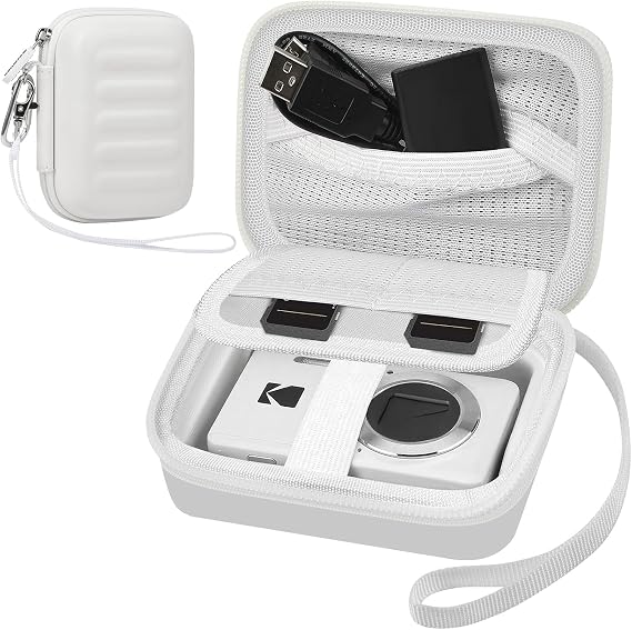 Digital Camera Case for KODAK PIXPRO FZ55/ FZ45/ FZ53/ FZ43 16MP Video Vlogging Cameras, Travel Storage Holder Bag with Mesh Pocket for Batteries, Cables, Memory Cards, Card Reader- White (Box Only)