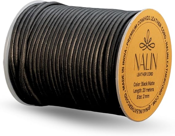 Real/Genuine Round Leather Cord for Jewelry Making, Leather Strips & Strings for Necklaces, Bracelets, Braiding, Crafts Matte Finish (Black, 2 mm)