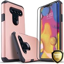 STARSHOP LG V50 ThinQ Case, LG V50 Case, with [Tempered Glass Screen Protector], Star Drop Protection Dual Layers Impact Advanced Rugged Protective Phone Cover - Rose Gold