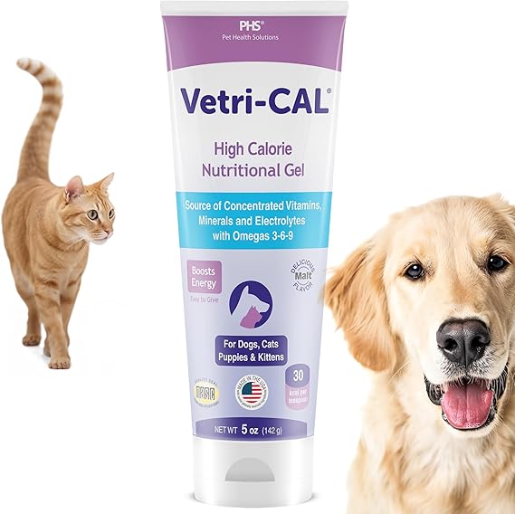 High Calorie Nutritional Gel for Dogs, Cats, Puppies & Kittens Appetite Booster with Omega 3-6-9, Vitamins A-D-E-B Recovery & Energy Support Tasty Malt Flavor 5 oz Tube