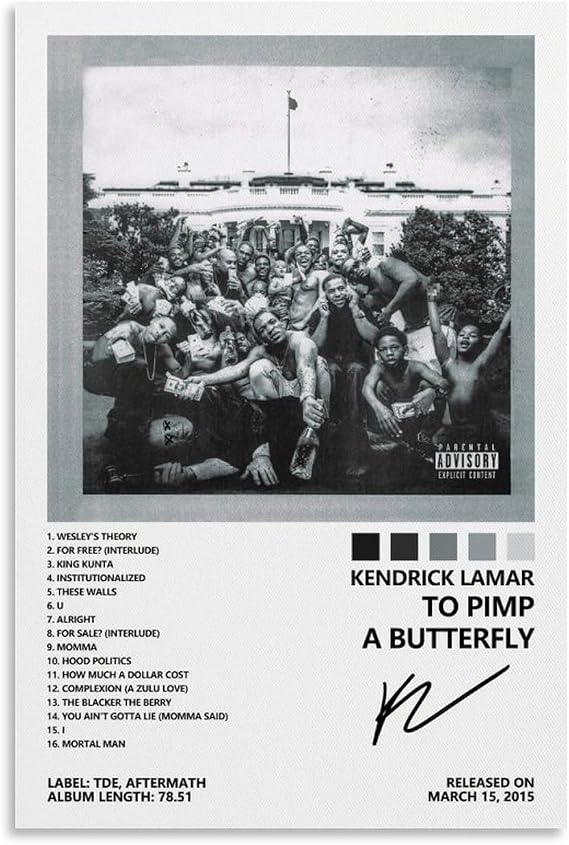 CHAUE Kendrick Poster Lamar to Pimp A Butterfly Album Cover Poster for Bedroom Aesthetic Canvas Art Wall Decor 12x18inch(30x45cm)