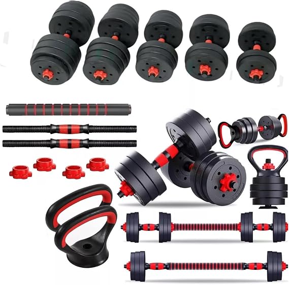 6 in 1 Dumbbell Adjustable Weight Lifting Barbell Bar Kettlebell Weights Set | Bodybuilding Barbell Bench Press Exercise Fitness Training Home Gym Workout Dumbbells Set