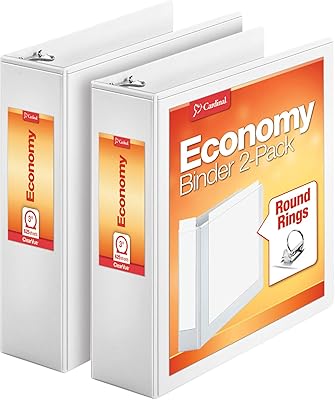 Cardinal Economy 3 Ring Binder, Binders for School and Office, Durable 3 Inch, Presentation View, White, Holds 625 Sheets, Nonstick, PVC Free, 2 Pack of Binders 79530