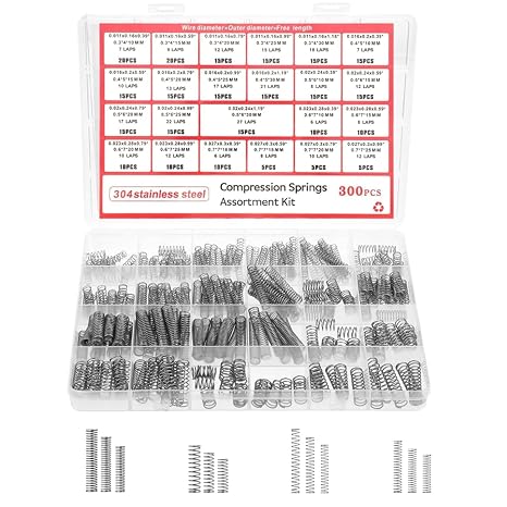Compression Springs - 300 Pcs Small Springs, 304 Stainless Steel Compression SpringsAssortment Kit, 24 Different Sizes of Stainless SteelSprings, for DIY, Household and Automotive Repairs