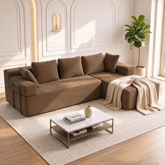 ROXGOX Boneless Sofa,Cloud Couch, L Shape Modular Cloud Sofa, boneless Couch for Living Room, Left/Right Hand Chaise Sectional Sofas, No Assembly Required Brown