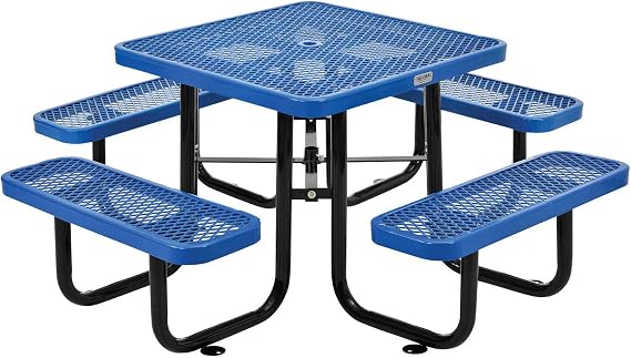 Global Industrial Expanded Metal Picnic Table, 36" Square, Blue