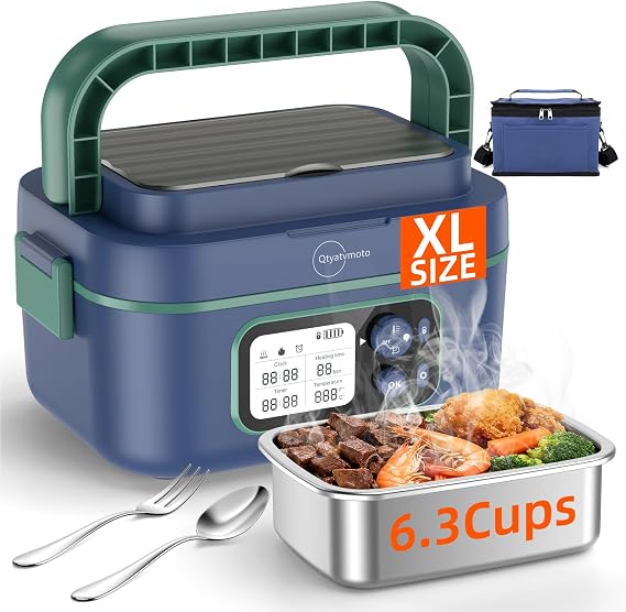 Cordless Electric Lunch Box, 100W Rechargeable Heated Lunch Box for Adults, 1.5L Portable Self Heating Lunchbox with Battery Leak-Proof for Office Truck Driver Construction Camping (Blue)