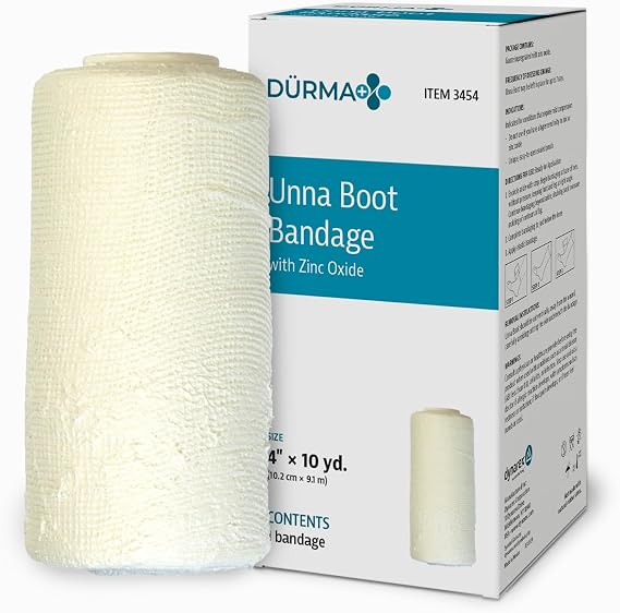 Dynarex Durma+ Unna Boot Bandage with Zinc Oxide - Maintains Moist Environment and Provides Compression for Leg Ulcers, Edema, Sprains - 4" x 10 yds - Box of 1 Roll