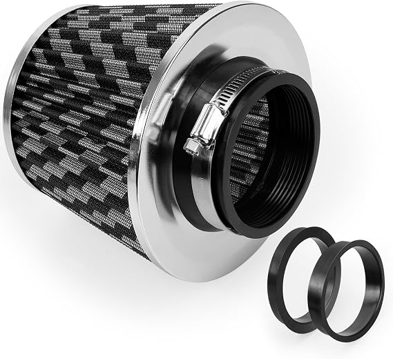 3" Cold Air Intake Filter with 65mm/2.55", 70mm/2.75" Reducer Ring Flange Diameter 3inch/76mm Air Intake Filter Kit - Silver