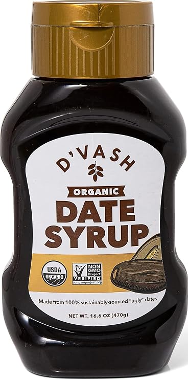 D'Vash Organic Date Syrup (16.6 oz Squeeze Bottle) 100% Dates, 1-Ingredient Sweetener Pure Silan Honey & Maple Syrup Substitute No Added Sugar, Vegan, Paleo, Gluten-Free For Coffee, Pancakes & Baking