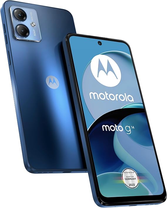 Motorola Moto g14 Smartphone (6.5 Inch FHD+ Display 50 MP Camera 4/128 GB 5000 mAh Android 13) Sky Blue with Protective Cover [Exclusive to Amazon]