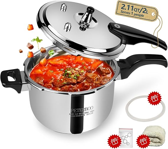 Premium Stainless Steel Small Pressure Cooker 2 quart | 8 Safety Features & Quick Cooking | stovetop pressure cookers;instant pot pressure cooker;olla de presion mini pressure cooker 2+qt