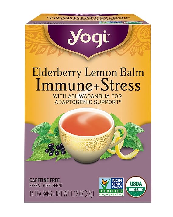 Yogi Tea, Tea Immune Stress Elderberry Lemon Balm Organic, 16 Count
